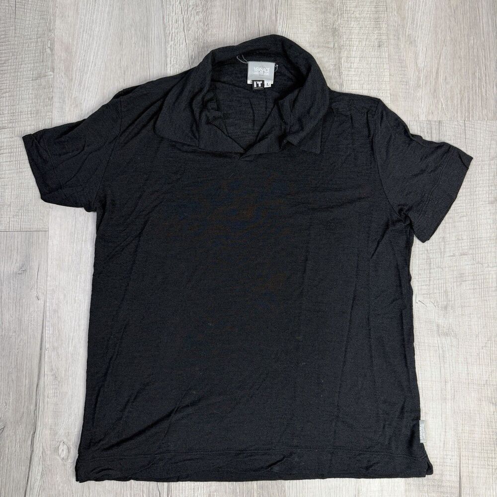 Vintage Versace Jeans Couture Polo Shirt Mens Large Black Preppy Thin Rayon Q